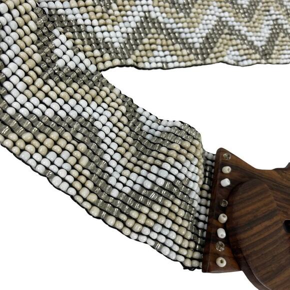 Vintage Hand-made Boho Belt Stretchy Beaded Bali Belt with Wooden Hook Buckle - Picture 12 of 15